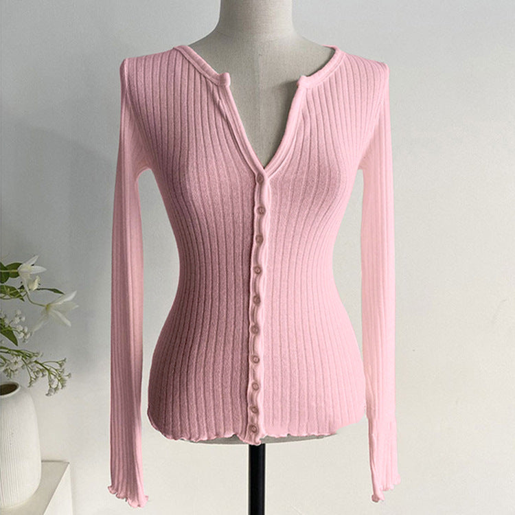 Women Long Sleeve Shirt Knitted V-neck Cardigan Top Women Autumn and Winter Long Sleeve