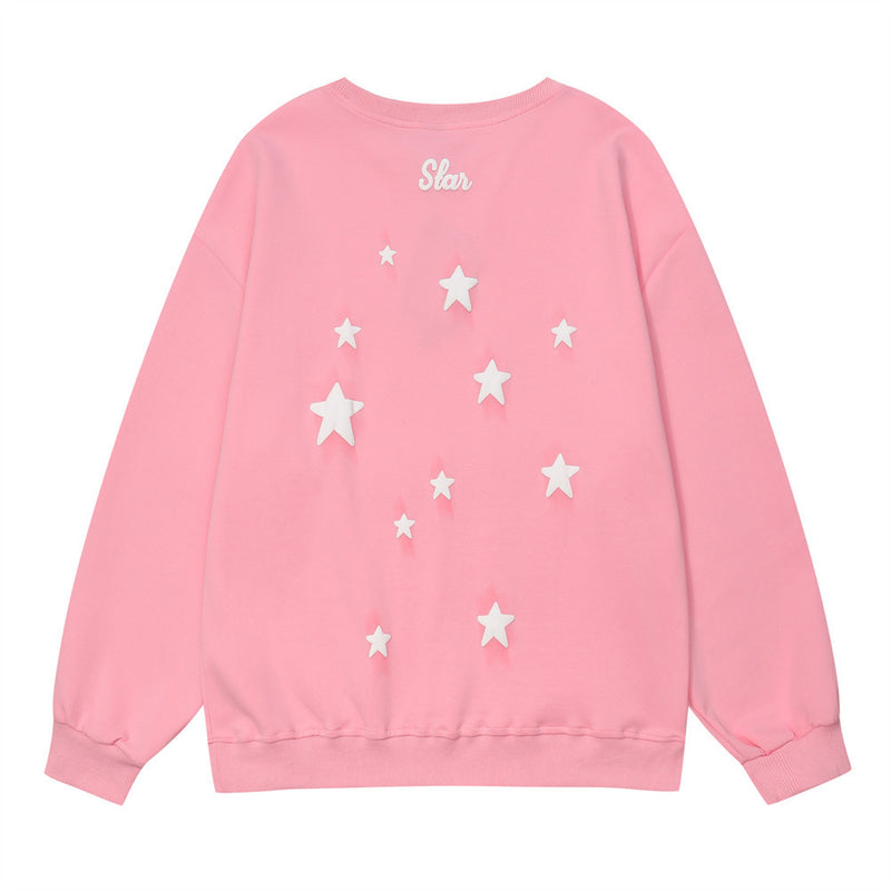 Men Hoodie Pentagram Puff Print round Neck Loose Sweatshirt