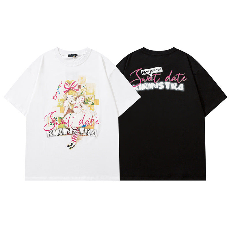 Men T Shirt Printed Couple Short Sleeve T-shirt Men and Women Street Casual Couple