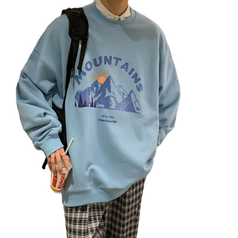Men Hoodie Crew Neck Sweater Men Harajuku Style Loose Casual Print