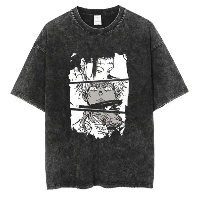 Hip Hop Streetwear Japanese Anime Graphic T Shirt Washed