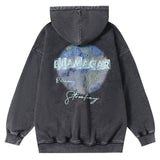 Men Hoodie Washed and Worn Hooded Sweater Men Autumn and Winter Loose Printed