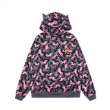 Men Hoodie Animal Horse Printed Sweater Five-Pointed Star Embroidered Cat Ears Hooded Top