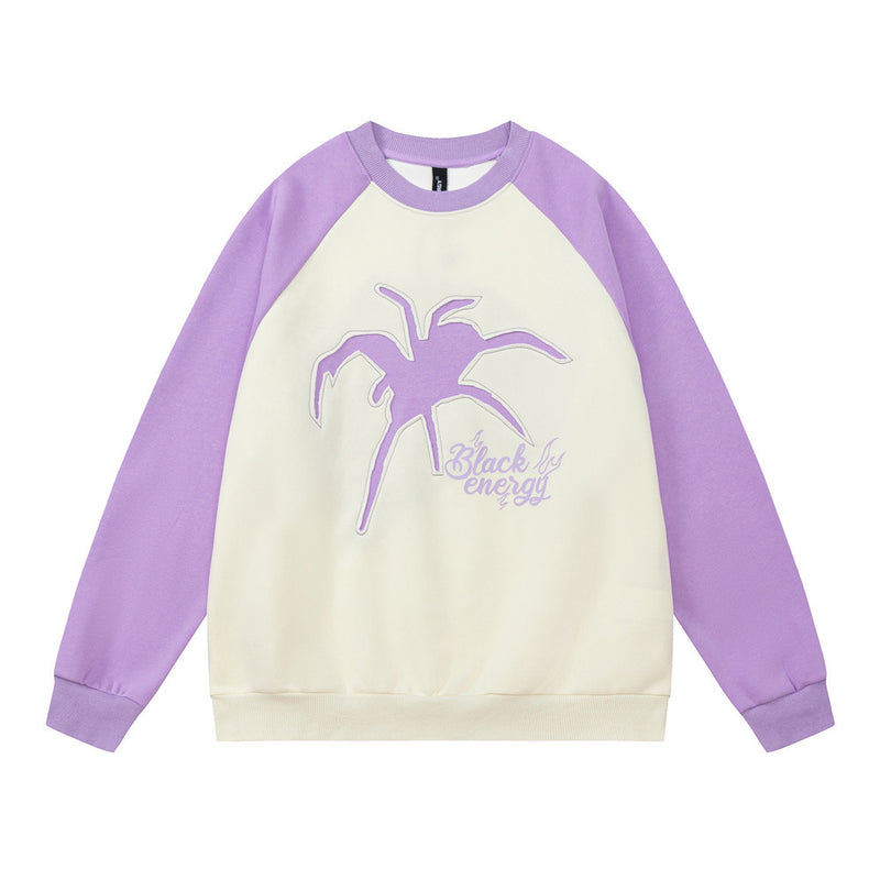 Men Hoodie Spider Patch Crew Neck Sweater Men