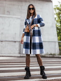 Plaid Trench Coat Long Plaid Wool Coat Women's Clothing
