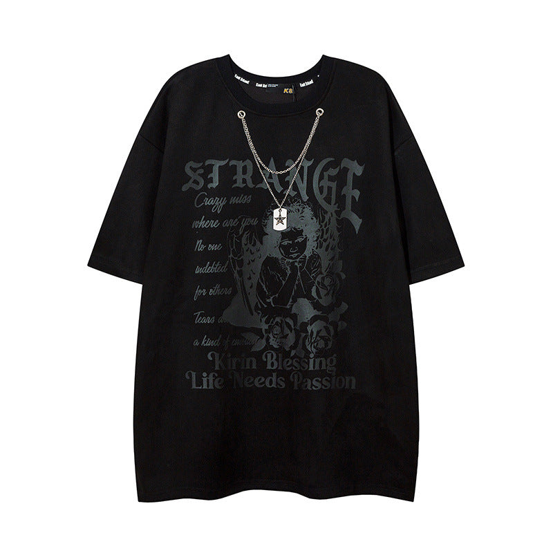 Men T Shirt Vintage Angel Print Short-Sleeved T-shirt Men and Women Ins Style Couple
