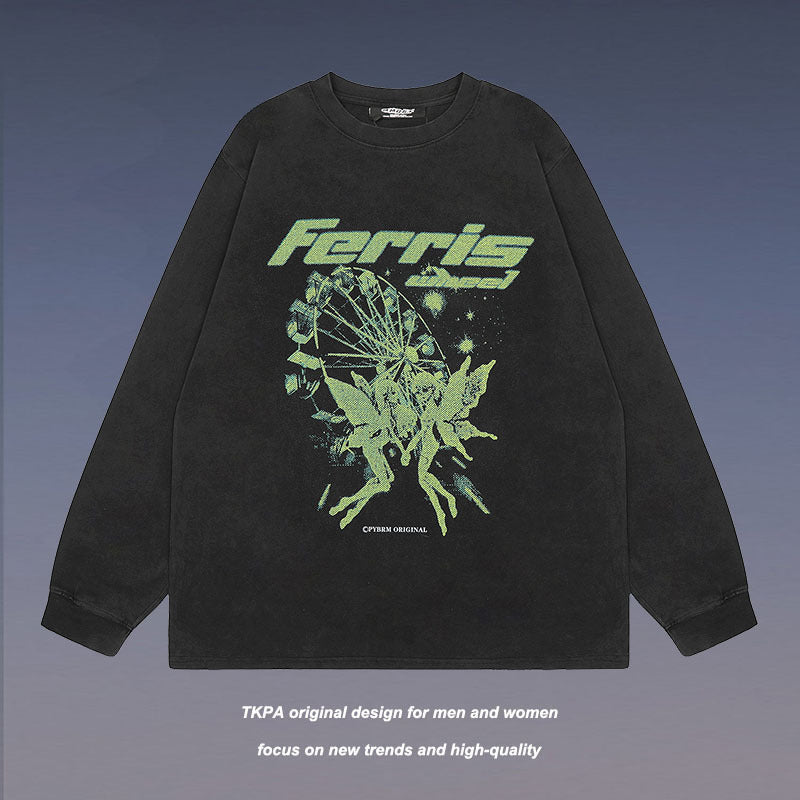 Men Long Sleeve Shirt Oversize Long Sleeve T-shirt Men and Women Street Distressed