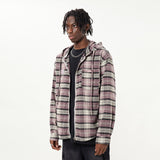 Men Long Sleeved T Shirt Striped Plaid Hooded Shirt Coat Spring and Autumn Loose Casual Long Sleeves Hooded Shirt