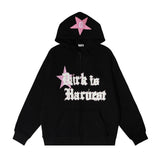 Men Fleece Lined Hoodie Embroidered Letter Hooded Sweaters Menswear Loose Street Coat