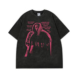 Men T Shirt Cartoon Printed Worn Looking Washed-out Short-Sleeved T-shirt Men and Women Couple