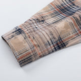 Men Long Sleeved T Shirt Distressed Tie-Dye Plaid Long Sleeve Shirt Men Trendy Contrast Color Shirt Coat