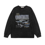 Men Long Sleeve Shirt Skull Washed Long Sleeve T-shirt Men and Women Retro