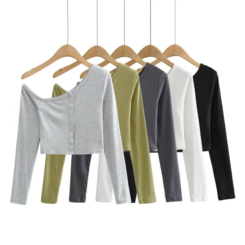 Women T-shirt Spring Short Tight Long Sleeve Bottoming Shirt Top