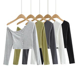 Women T-shirt Spring Short Tight Long Sleeve Bottoming Shirt Top