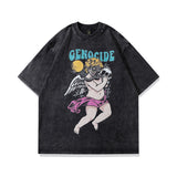 Men T Shirt Printed Distressed Short-Sleeved T-shirt Men and Women Vintage