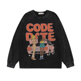 Men Long Sleeve Shirt Skull Washed Long Sleeve T-shirt Men and Women Retro