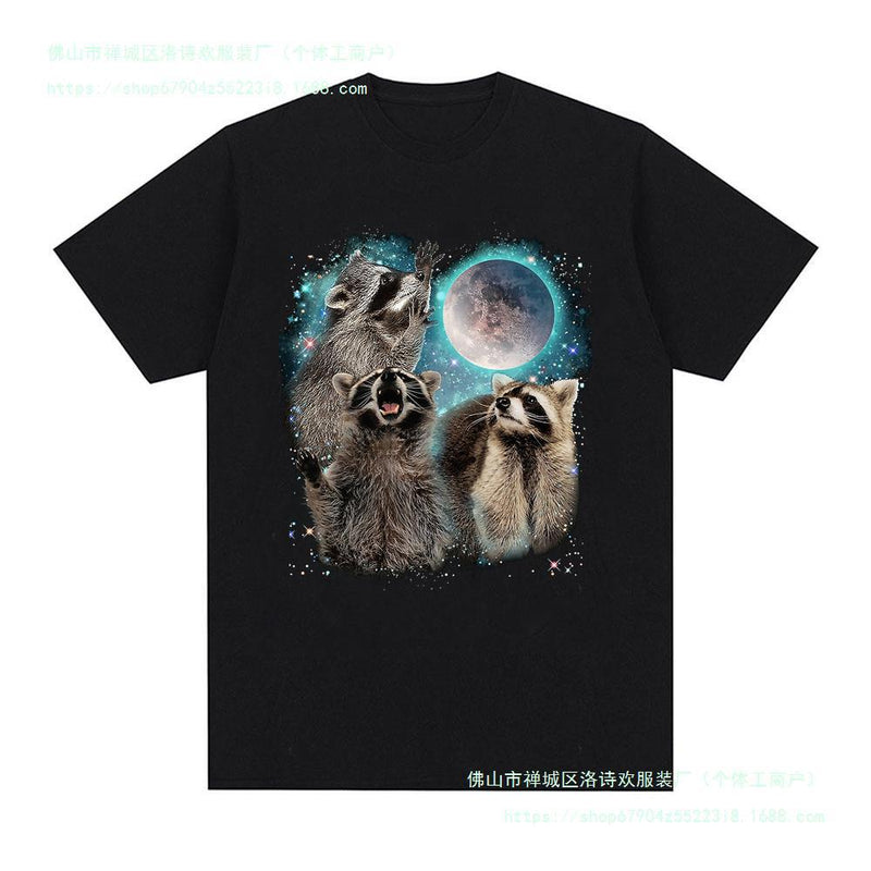 3 Racoon Moon Howling Raccoon Head T Shirt Funny Graphic
