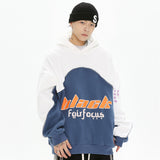Men Fleece Lined Hoodie Patchwork Hoodie Men's Autumn and Winter Letters Puff Print Pullover