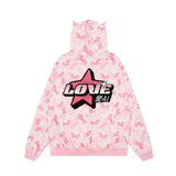 Men Hoodie Animal Horse Printed Sweater Five-Pointed Star Embroidered Cat Ears Hooded Top