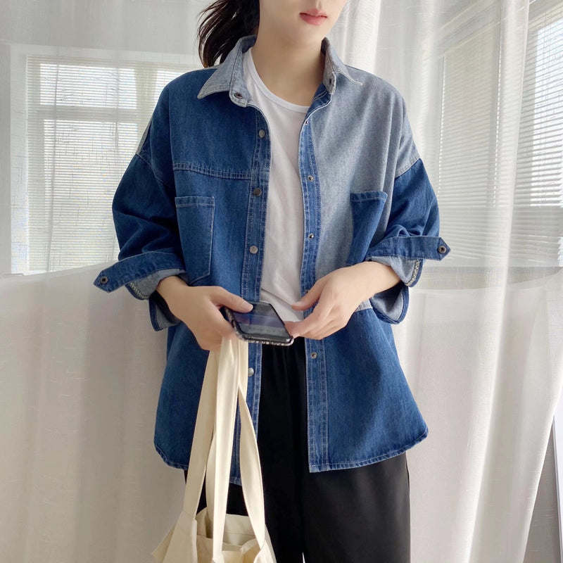 Women T-Shirt Autumn Loose Denim Shirt Women's Long Sleeve