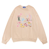 Men Hoodie Washed Distressed Printed Sweater Men's round Neck Loose Crew Neck Top Spring and Autumn