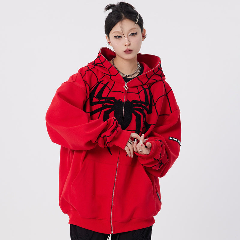 Men Hoodie Masked Spider-Man Zipper Hooded Sweater Embroidered Long Sleeve Cardigan Sweater