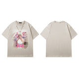 Men T Shirt Cartoon Graffiti Printing Short-Sleeved T-shirt Casual All-Matching Men and Women