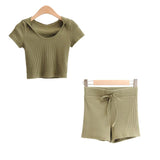 Women T-Shirt Short T-shirt Shorts Casual Sports Knitted