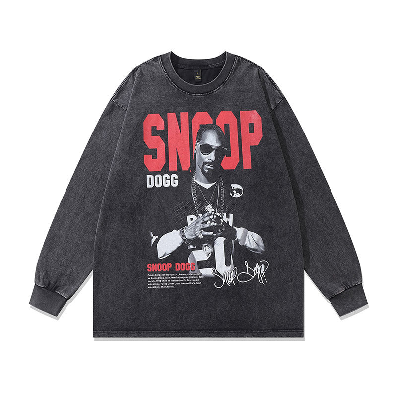 Men Long Sleeve Shirt Printed Washed Distressed Long Sleeve T-shirt Men and Women Vintage