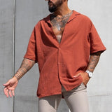 Men Shirt Summer Men's Short Sleeve Solid Color Casual