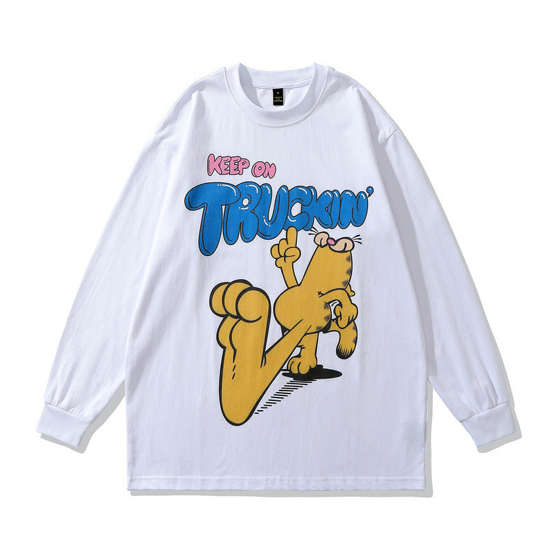 Men Long Sleeve Shirt Spring and Autumn Hip Hop Retro Cartoon Printed Couple Long Sleeve T-shirt