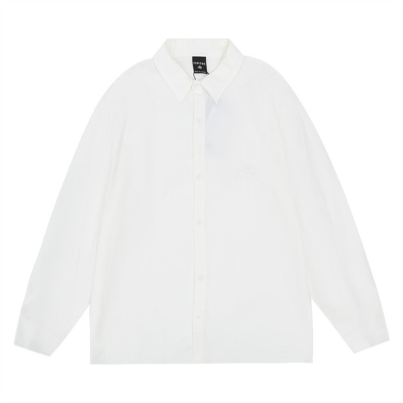 Men Long Sleeve T Shirt Men's Spring and Autumn Loose and Simple Embroidery Cardigan Shirt
