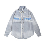 Men Long Sleeved T Shirt Letter Wash Denim Shirt Coat Spring and Autumn Men's Long Sleeve Shirt Jacket