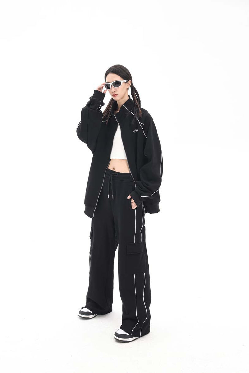 Unisex Jacket Fall Color-Blocking Zip Jacket
