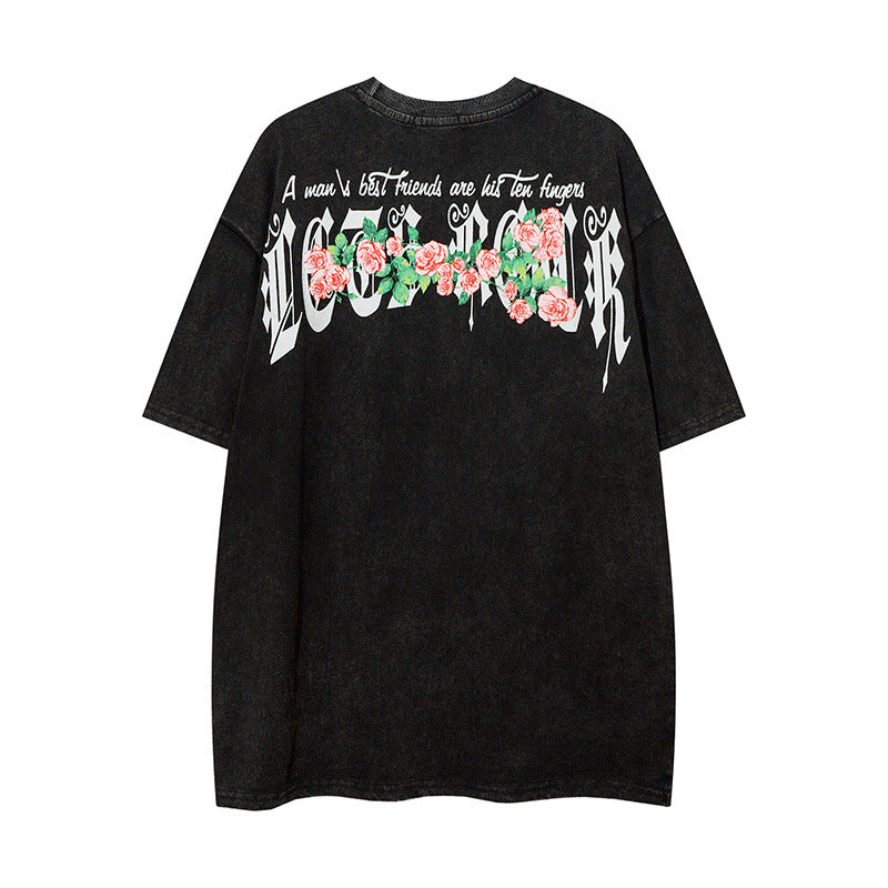 Men T Shirt Wash T-shirt Male and Female Trendy Brand Hip Hop Retro round Neck Short Sleeves