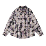 Men Long Sleeved T Shirt Tie-Dyed Washed Plaid Shirt Men's Spring and Autumn Casual Loose Long Sleeve Lapel Shirt