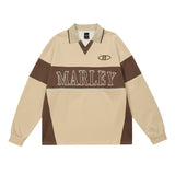 Men Hoodie Color Contrast Patchwork Lapel Sweater Zipper Stitching Letter Embroidery Long Sleeve