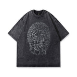 Men T Shirt Cartoon Printed Distressed Short-Sleeved T-shirt for Men and Women
