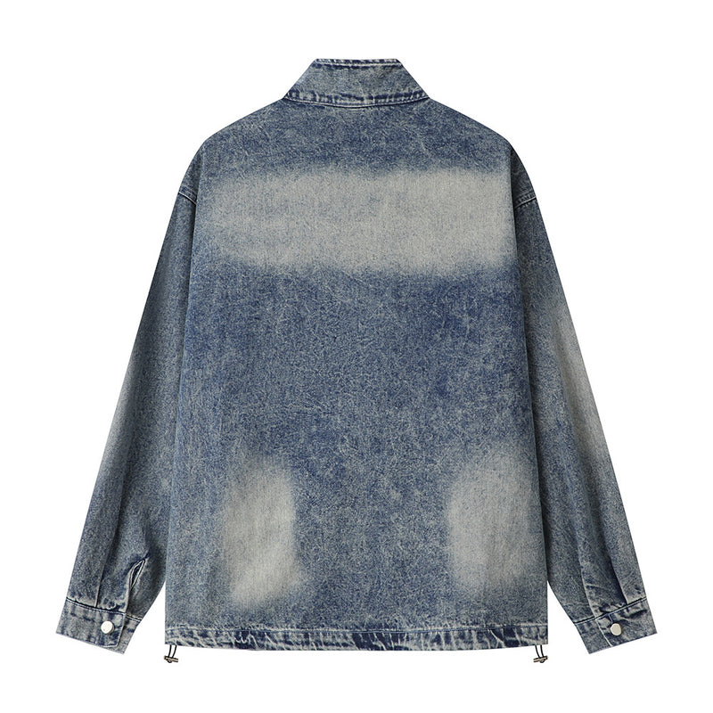 Men Denim Jacket Washed and Worn Zip Denim Jacket Men's Denim Jacket