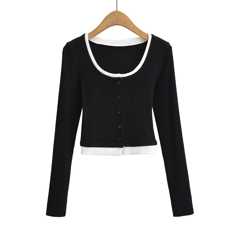 Women T-shirt round Neck Contrast Color Top Female Short-Sleeved T-shirt