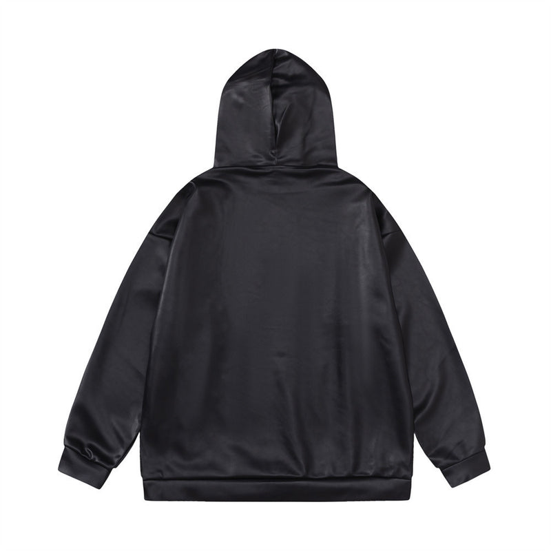 Men Hoodie PU Leather Hooded Sweater Men's Autumn and Winter Locomotive Style Loose Leather Coat Hooded Pullover Coat