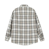 Men Long Sleeved T Shirt Badge Plaid Long Sleeve Shirt Outer Wear Men's Vintage Loose Spring and Autumn