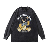 Men Long Sleeve Shirt Cartoon Printed Long-Sleeved T-shirt Men and Women Idle Style Vintage Distressed