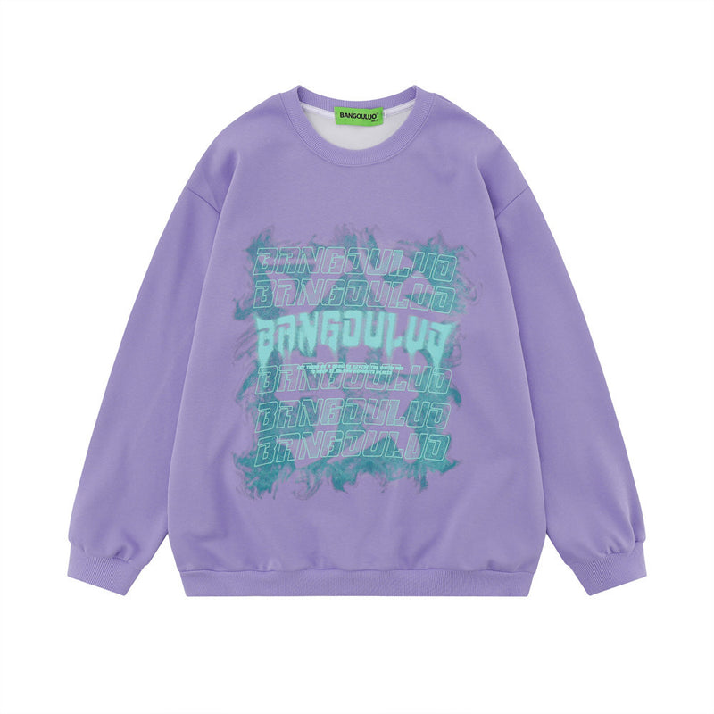 Men Hoodie Printed Letter Pullover Sweatshirt Loose Crew Neck Long Sleeve Sweatshirt