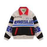 Men Cotton Mixed Jacket Coat Racing Suit Men's Winter Cotton Padded Stitching Embroidery Letters Polo Collar Jacket