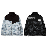 Men Cotton Padded Jacket Coat Printed Stitching Cotton Coat Jacket Men's Ins Loose down Jacket Cotton-Padded Jacket