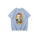 Bathing Ape T Shirt Printed Round Neck Casual Short Sleeve Multi-Color Blocks Ape Head T-shirt