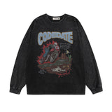 Men Long Sleeve Shirt Hip Hop Retro Printed Washed Distressed Long Sleeve T-shirt for Men and Women Autumn