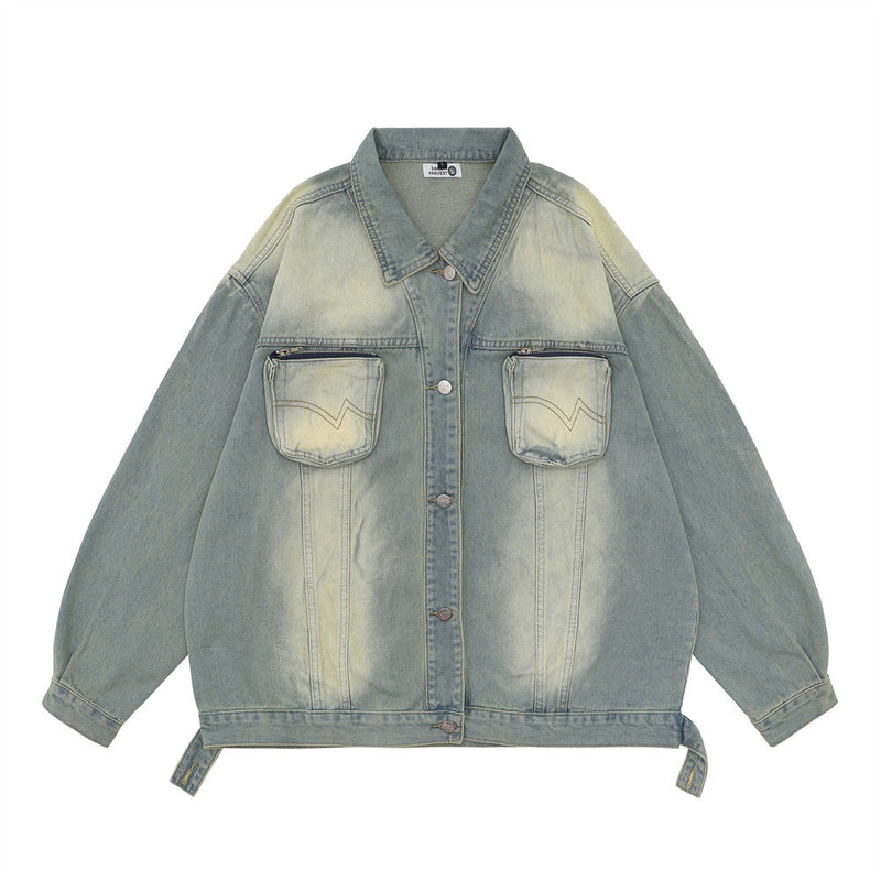 Men Denim Jacket Men's American Style Loose Washed White Denim Jacket