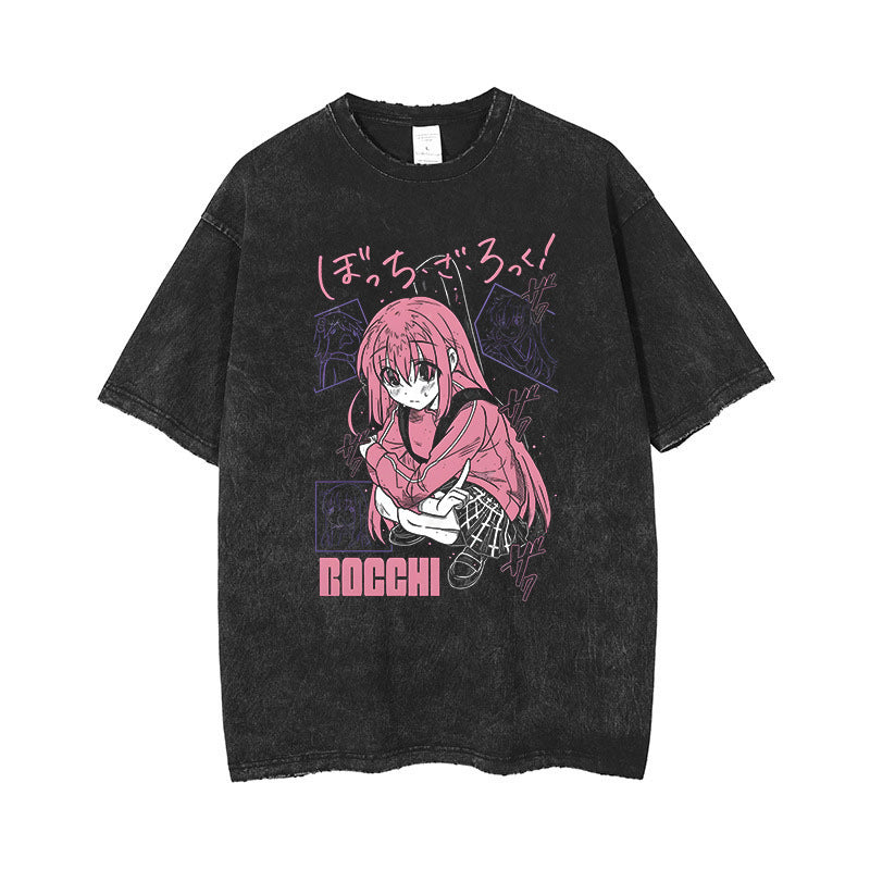 T-shirt retro vintage washed print anime chainsaw